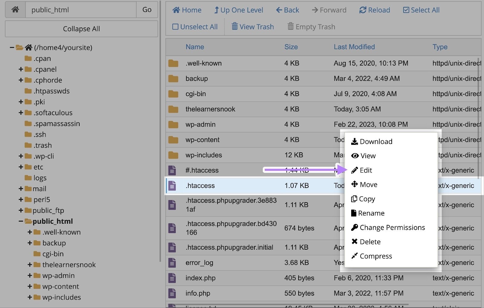 where to edit .htaccess file