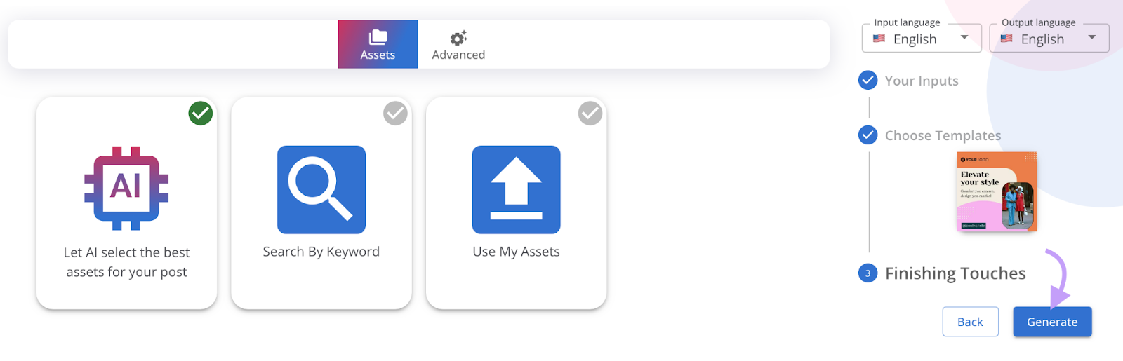 "Finishing Steps" step in AI Social Content Generator