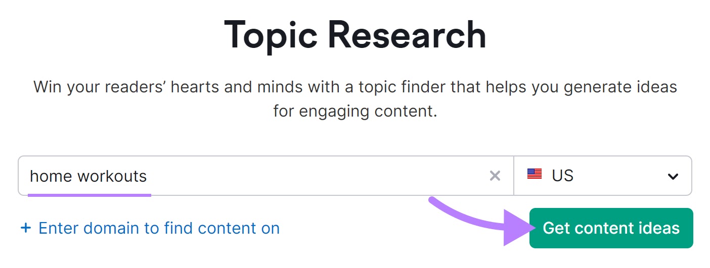 "home workouts" entered into the Topic Research tool