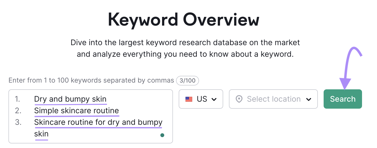 Keyword Overview search bar