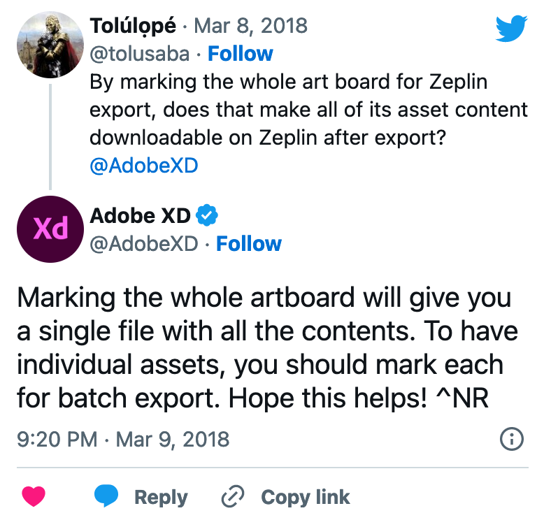 Adobe XD Twitter response