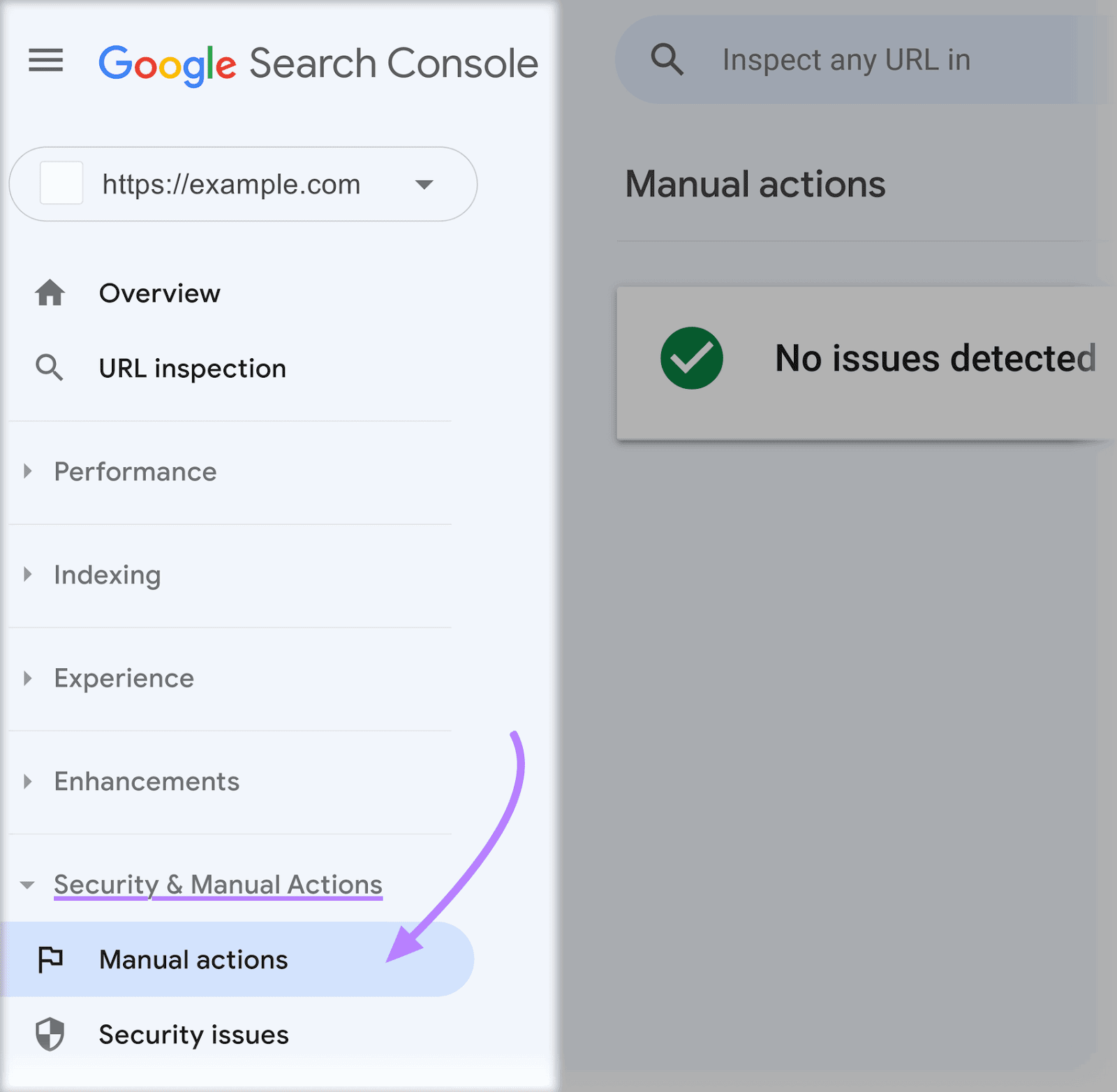 Navigating to GSC “Manual Actions” page