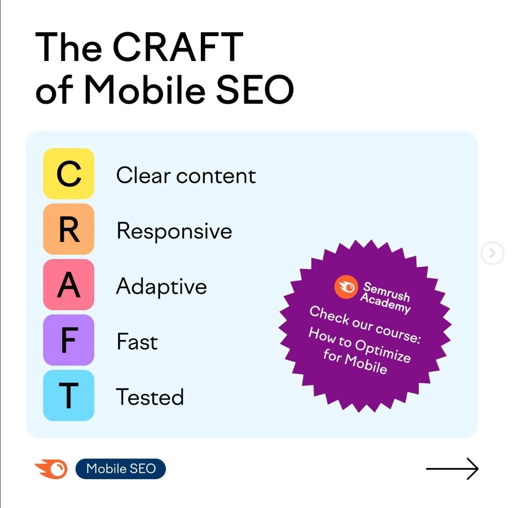 "The CRAFT of Mobile SEO" Instagram carousel by Semrush