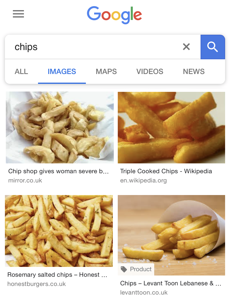 Google UK search results for Chips