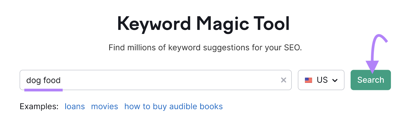 "dog food" entered into the Keyword Magic Tool search bar