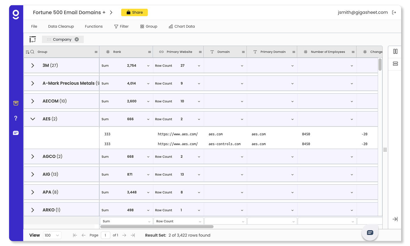 Gigasheet’s interface