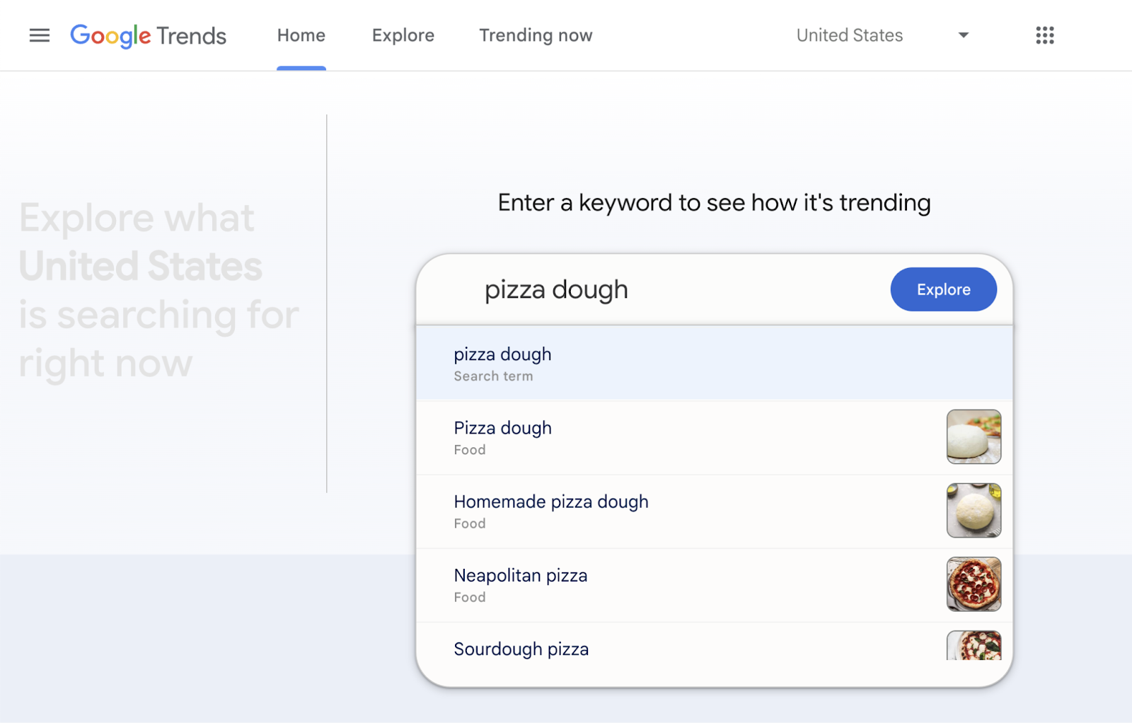 "pizza dough" entered into Google Trends search bar