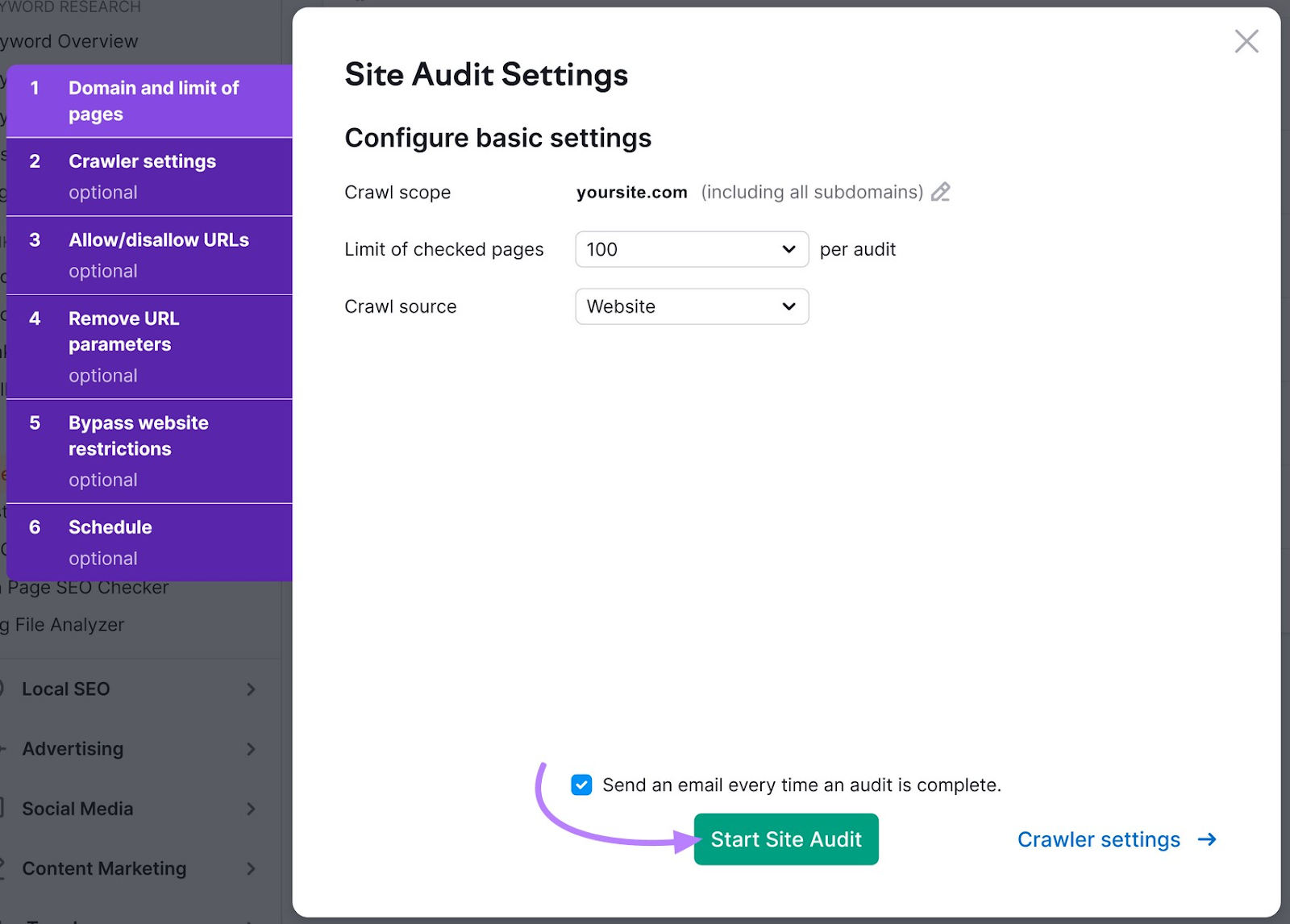 Site Audit Settings