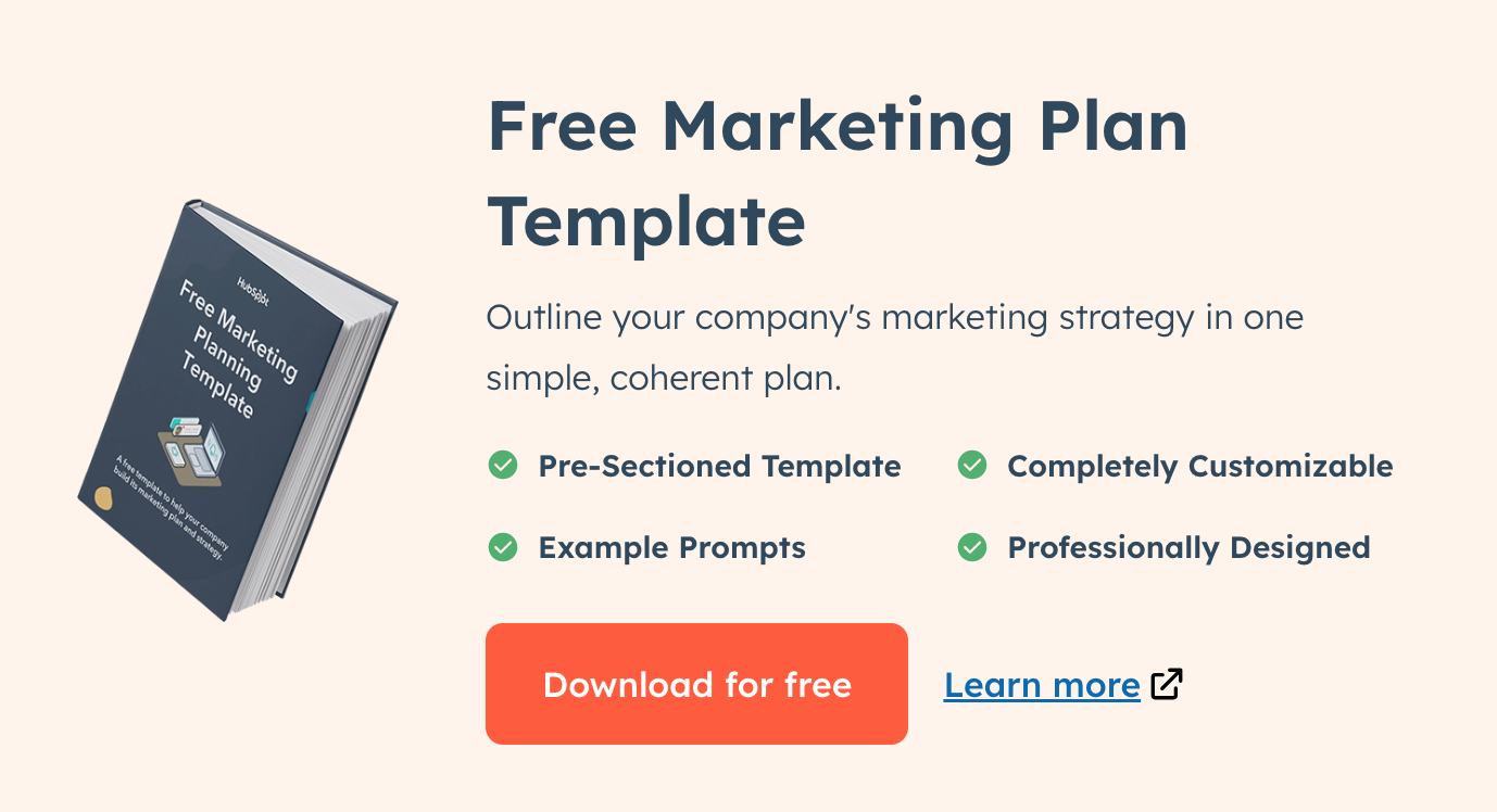 HubSpot's downloadable "Free Marketing Plan Template"