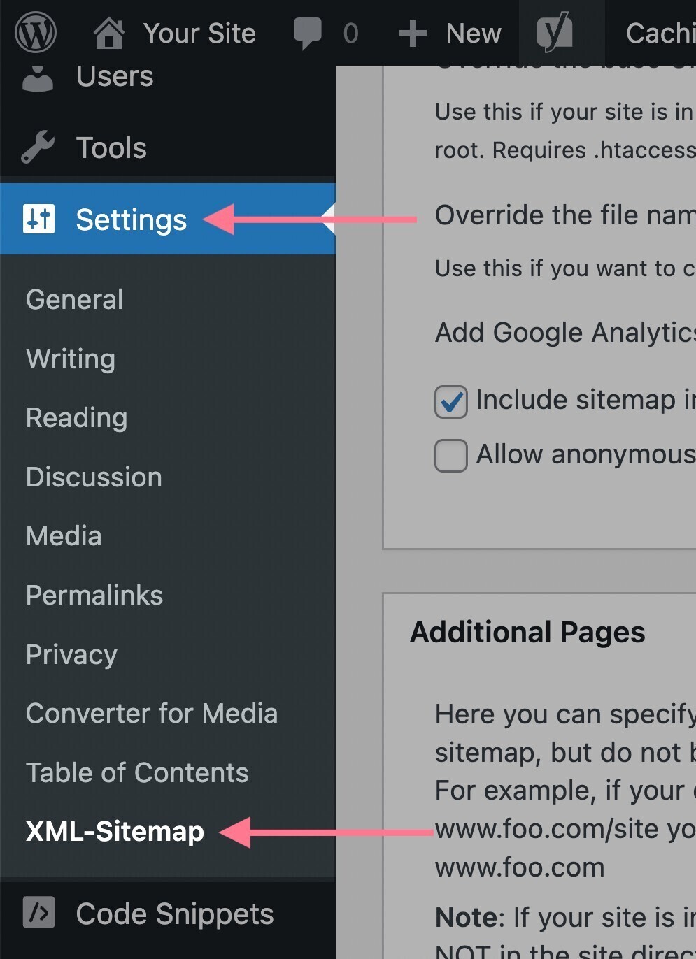 xml sitemap settings