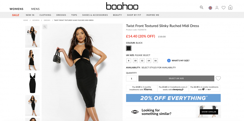 Boohoo product page