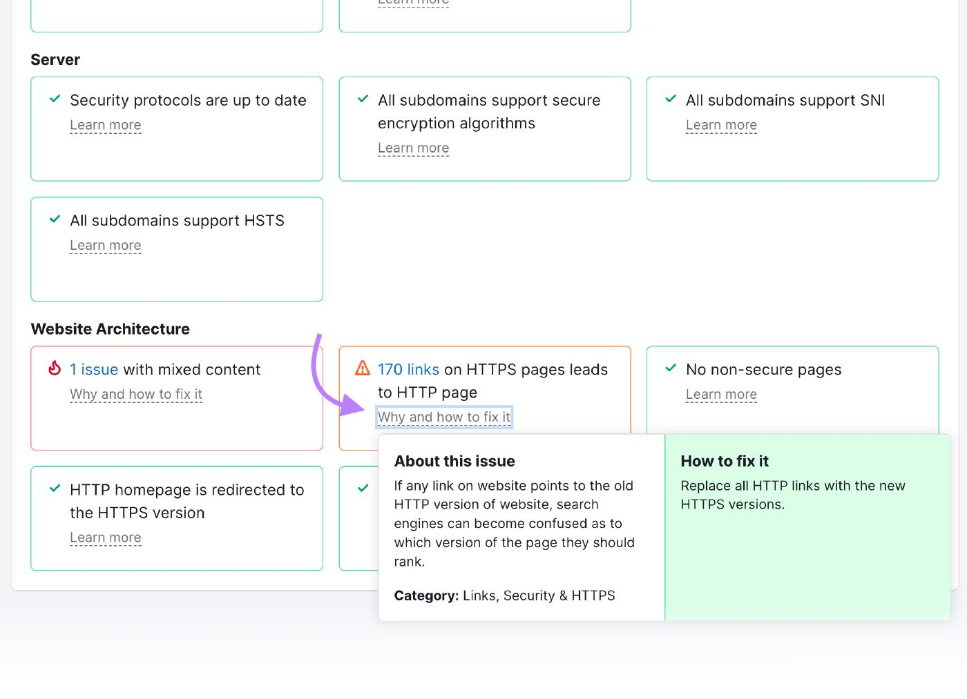 an example of “Why and how to fix it” section for HTTP issue