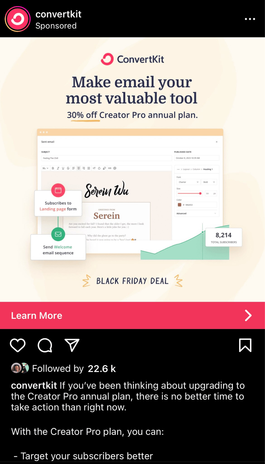 An Instagram ad promoting ConvertKit