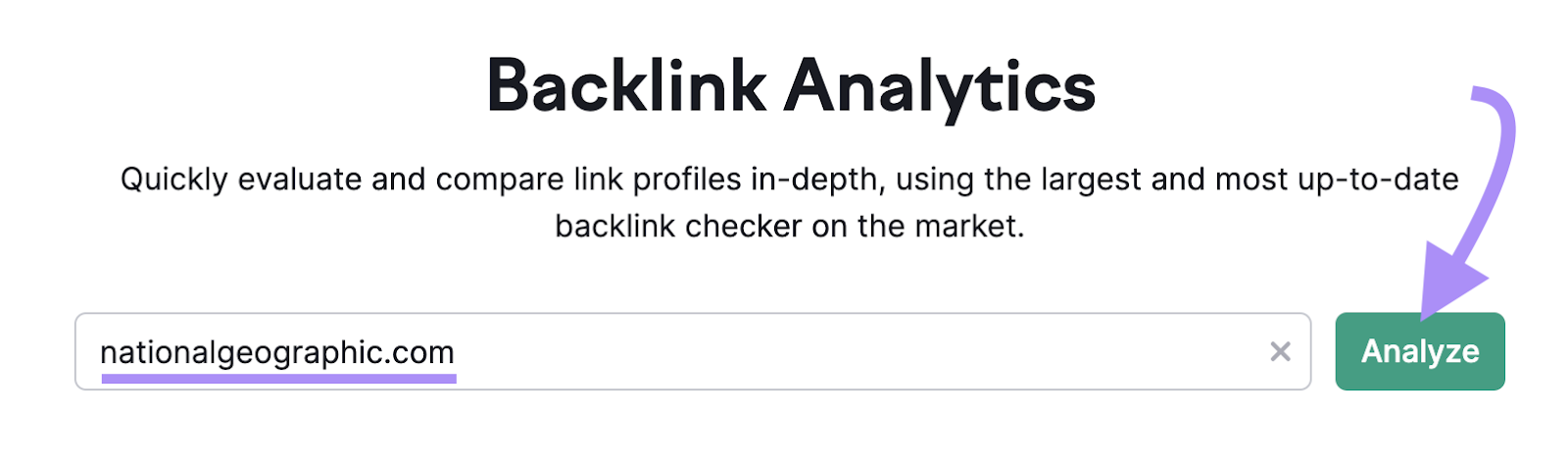 "nationalgeographic.com" entered into the Backlink Analytics tool search bar