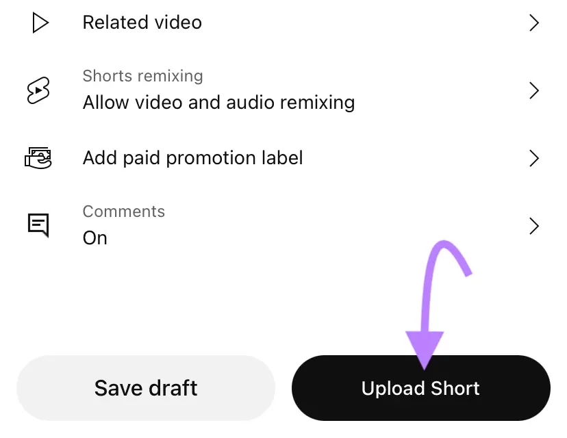 Arrow pointing to Upload Short button