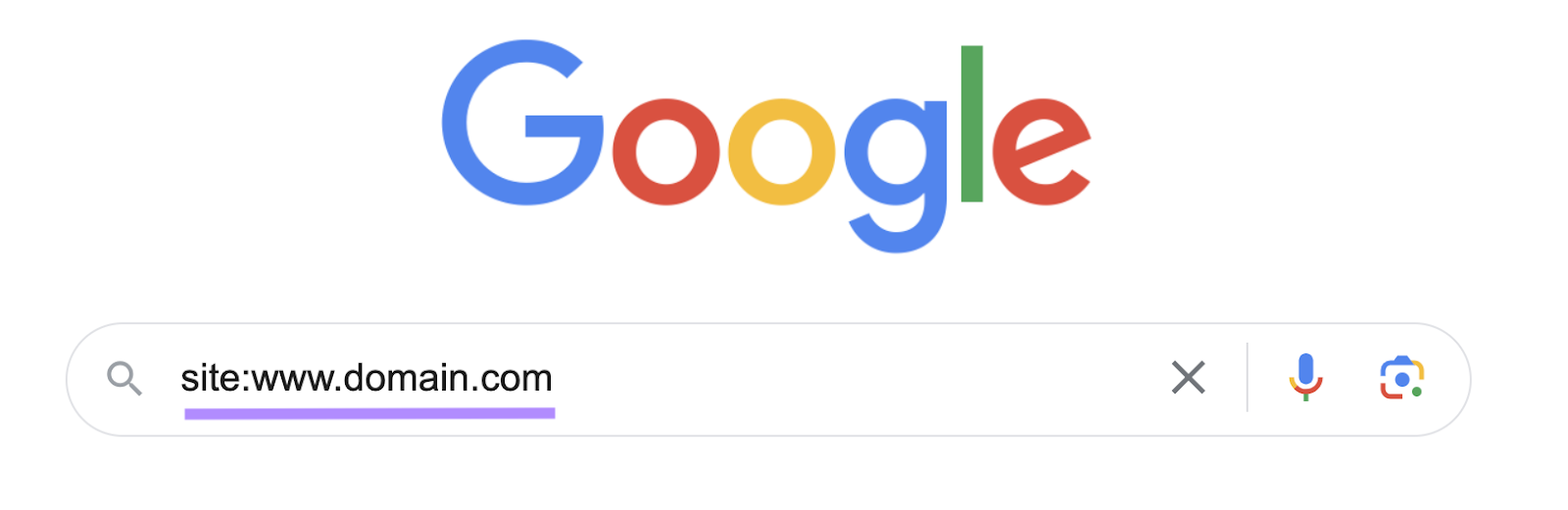 “site:www.domain.com” entered into Google search bar