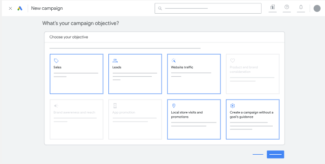 Setting up a new campaign in Google Ads