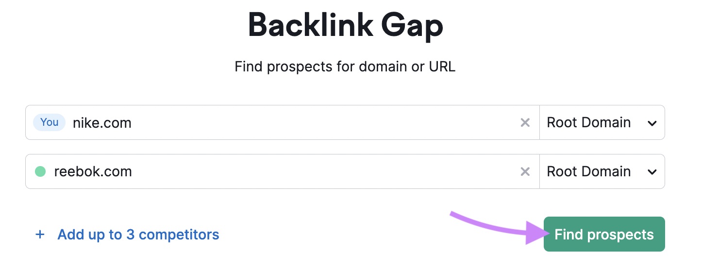 Backlink Gap tool