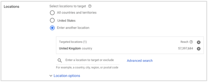 Google Ads Settings Locations