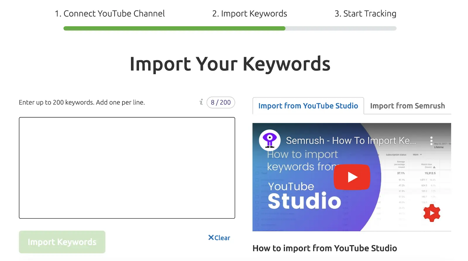 Import Your Keywords step