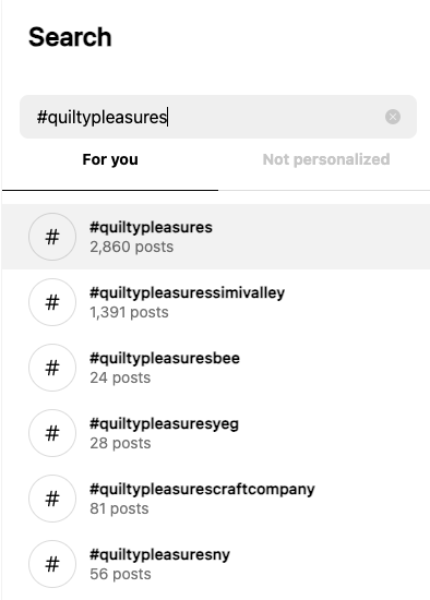 A screenshot of the search bar on Instagram with the search results for a hashtag.