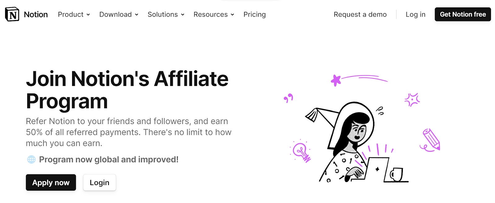 Notion Affiliate Program landing page