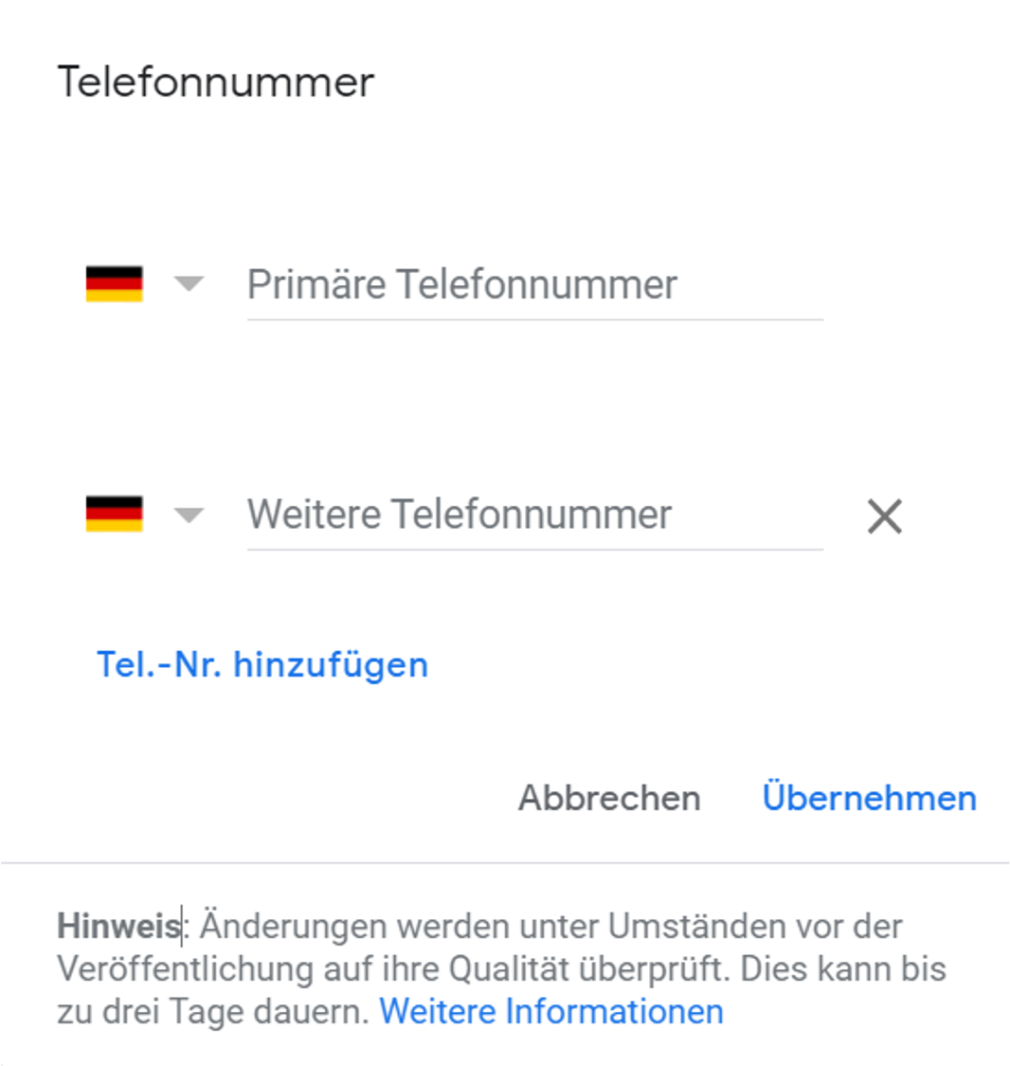 Primäre und weitere Telefonnummern hinzufügen