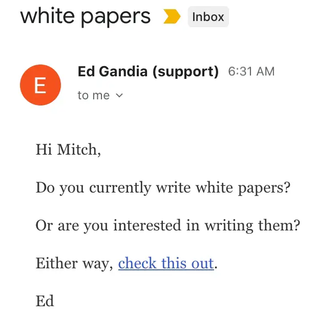 Ed Gandia right to the point email