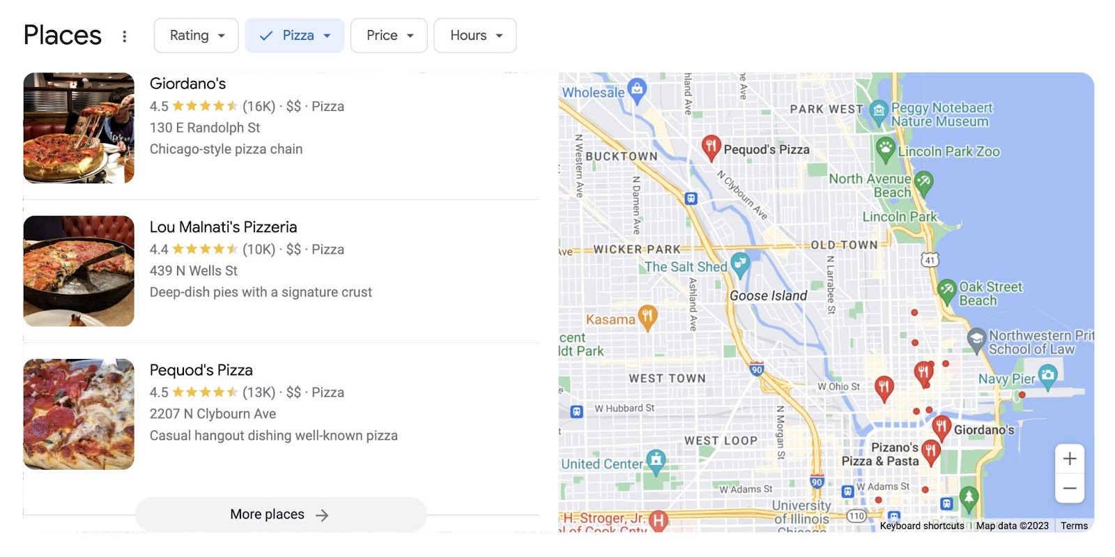 Google's local pack results