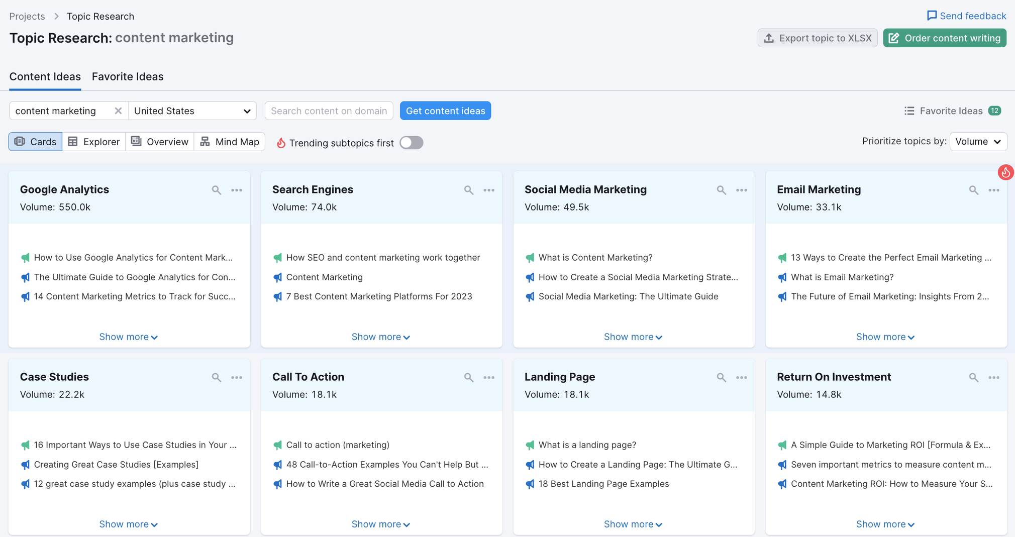 Topic Research tool for finding content ideas