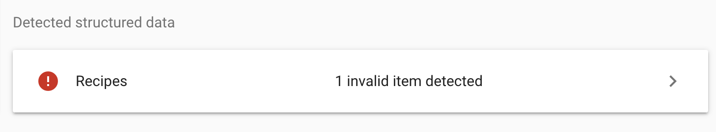 “Detected Structured Data” section showing 1 warning