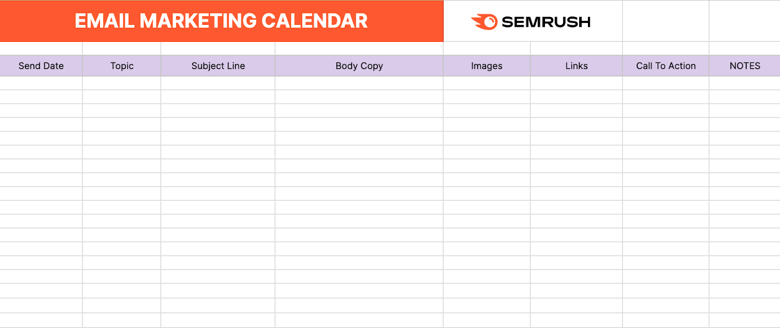 Email Marketing Calendar Template