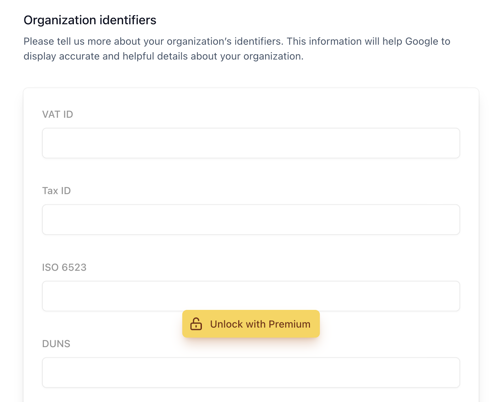 Yoast SEO organization info for organization schema like VAT ID, Tax ID, and more