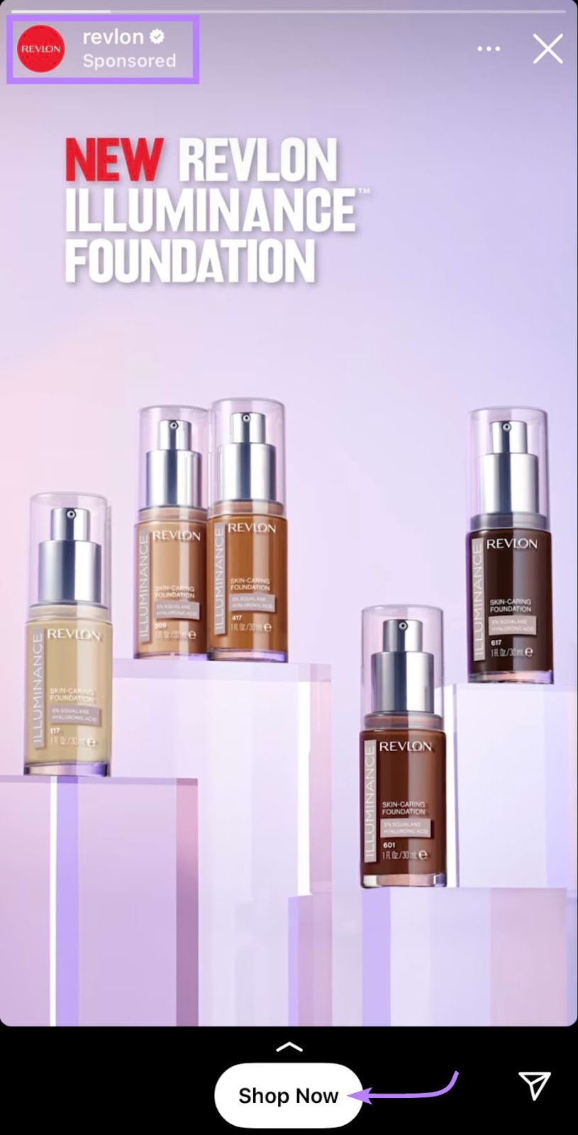 Instagram ad for "New Revlon illuminance foundation"