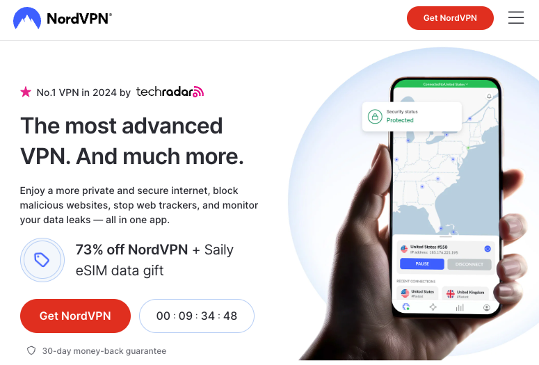 NordVPN landing page example