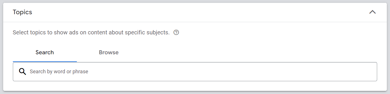 specify the content subjects for your ads under the "Topics" section