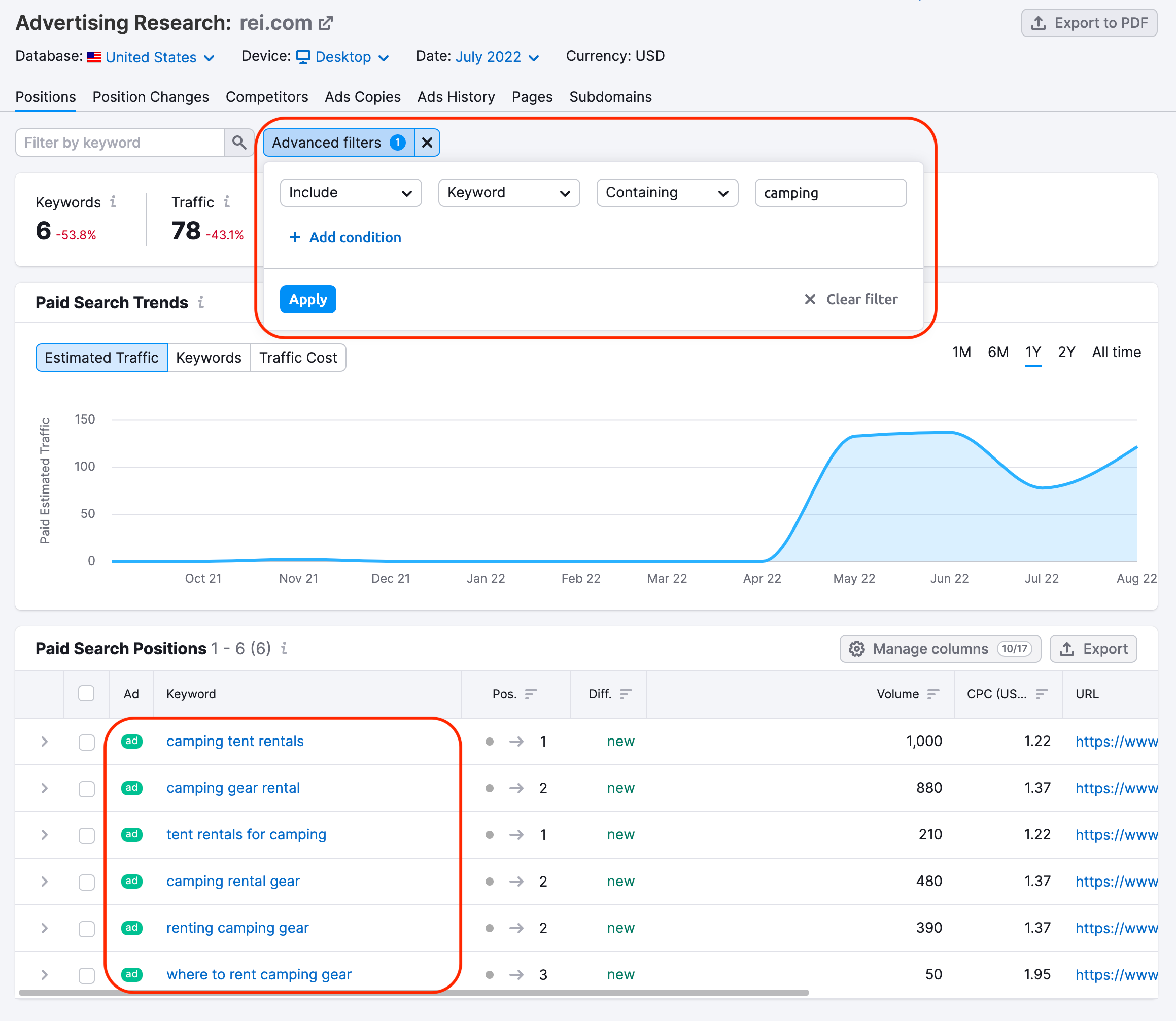 Advertising Research advanced filters