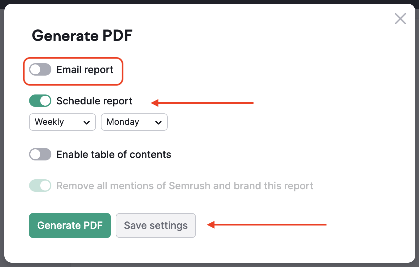 Saving schedule settings