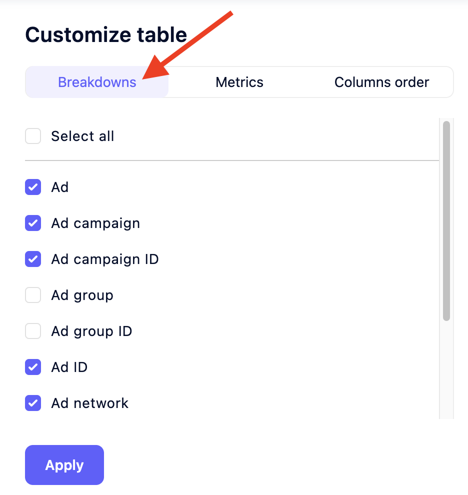 Customizing how your data table is broken down in AI Automated Data Collector.