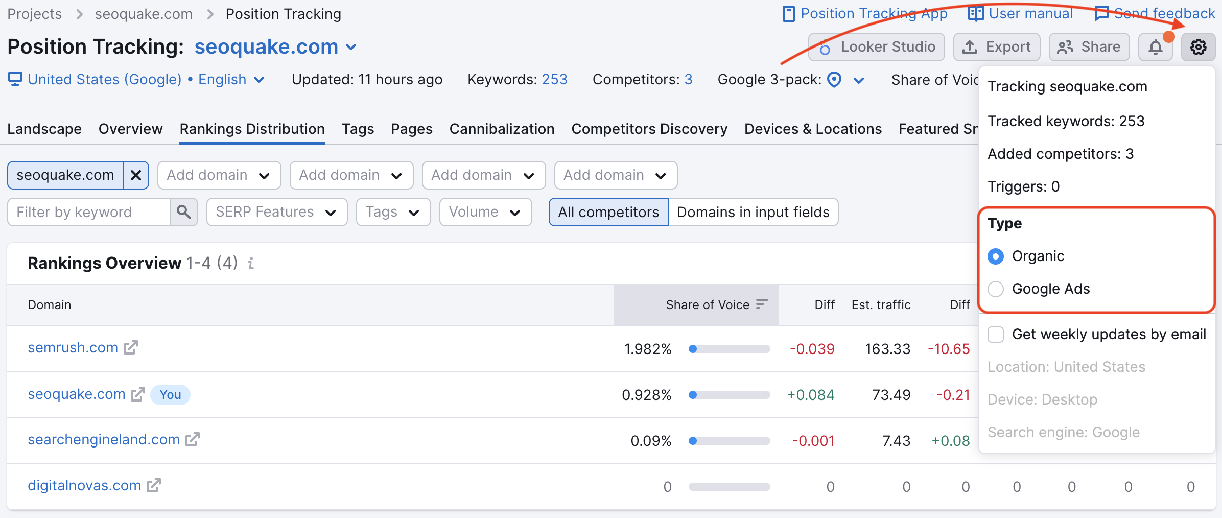 Keyword types in Position Tracking