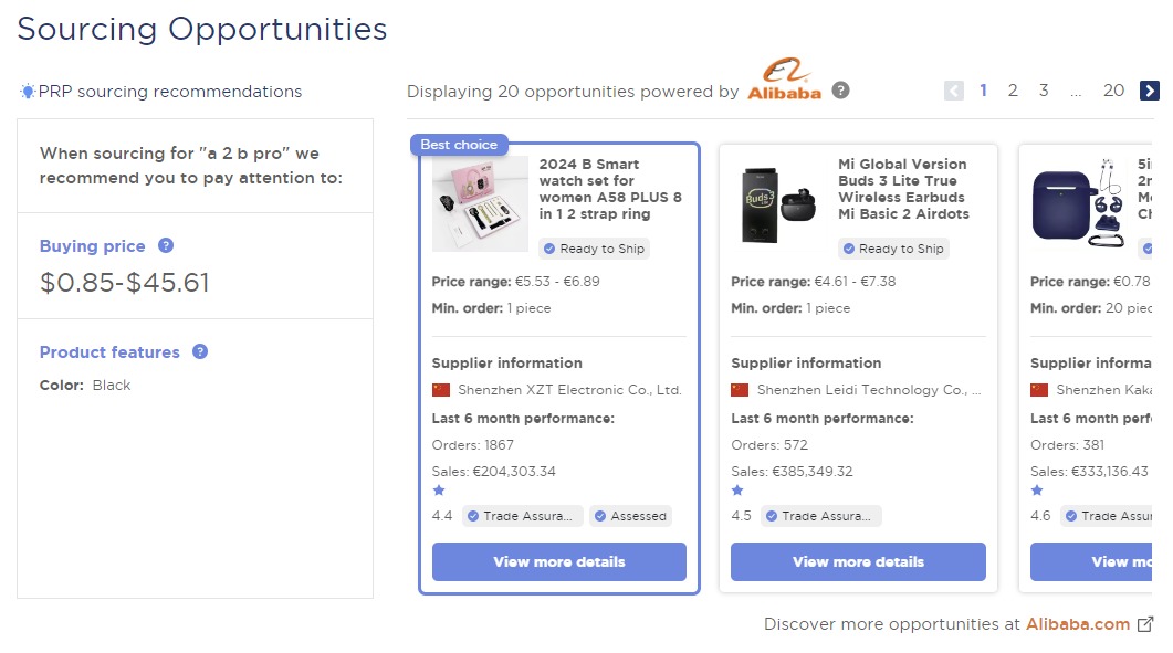 Sourcing opportunities examples using the ‘Single Product Analysis’ feature of Product Research Pulse.