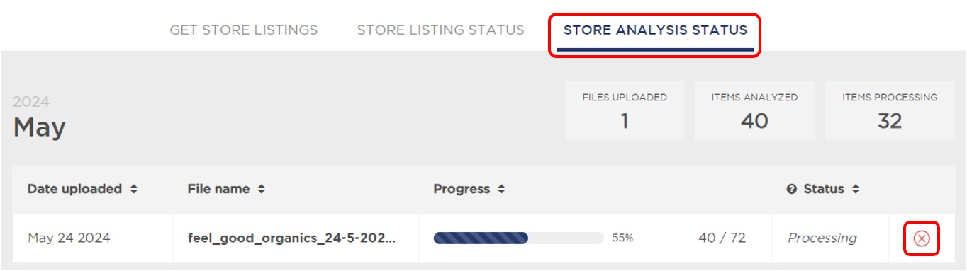 Store analysis status processing, as displayed in Product Research Pulse.