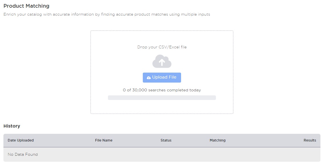 Where to upload a CSV file in the ‘Product Matching’ tool in Product Research Pulse.