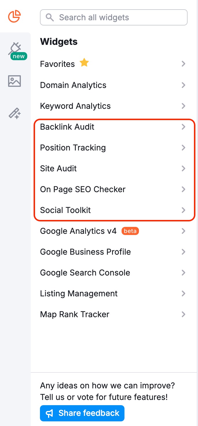 Semrush Project tools are highlighted with a red rectangle in the left menu.