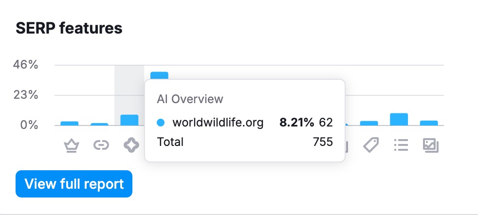 The SERP features widget in the Domain Overview tool, Overview tab. 