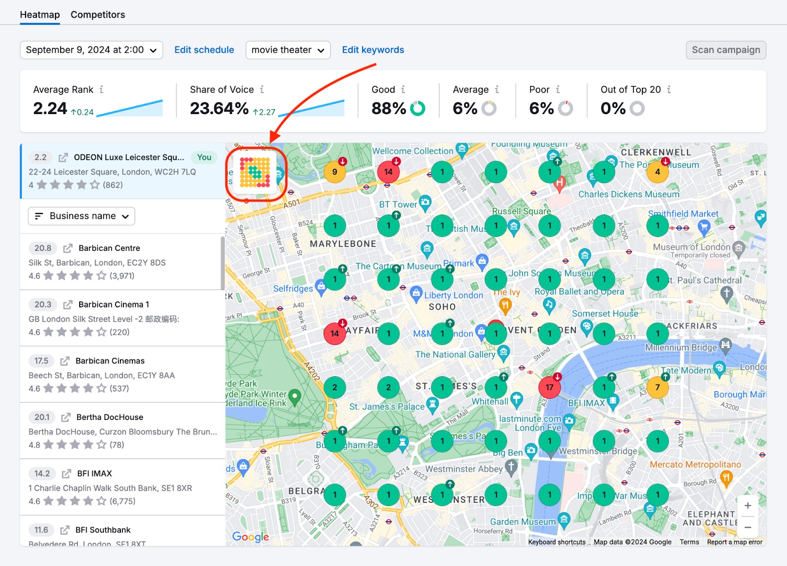 The mini heatmap feature can be found in the top left hand corner of the map. 