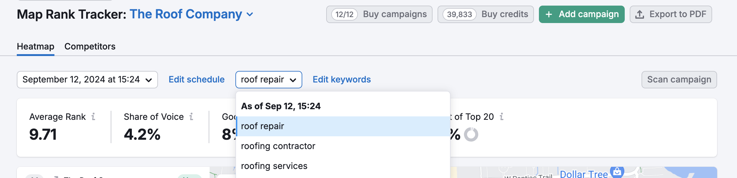 You can toggle between your chosen keywords by selecting them from a drop-down menu at the top of the screen.