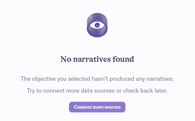 The error message for ‘No narratives found’ in AI Narratives for Google Ads.